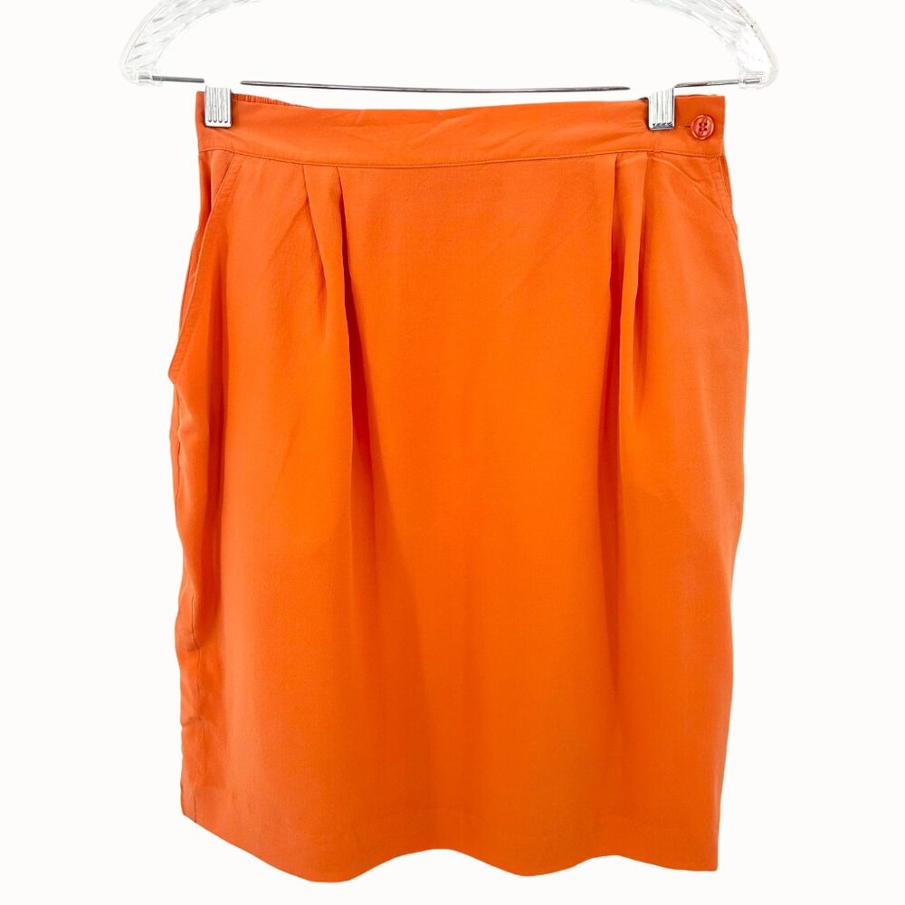 VTG Restless Clothiers Orange Silk Skirt W/ Elastic Waistband & Pockets